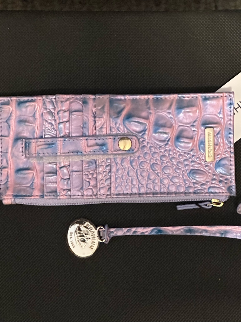 Reduced Brahmin Frosted Lilac Iridescent Card Wallet and replacement medallion